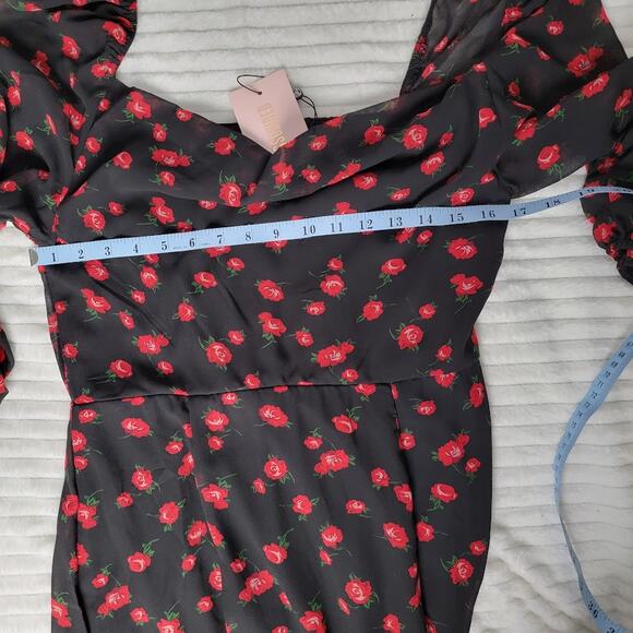 Missguided NWT Black Rose Midi Dress US 8 Whimsygoth Romantic‎ Boho Floral - Picture 5 of 10